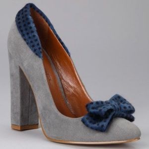 Blue Polka Dot Bow Chunky Heels